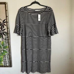 🧡3/15 NWT New York & Company Navy White Striped Midi Dress Women's M